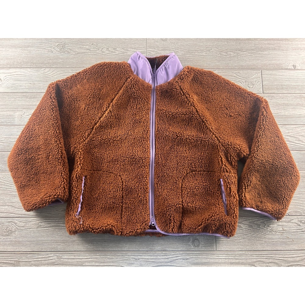 Stoic Womens Sherpa Fleece Jacket Brown Lavender Full Zip Mock Neck L 409
